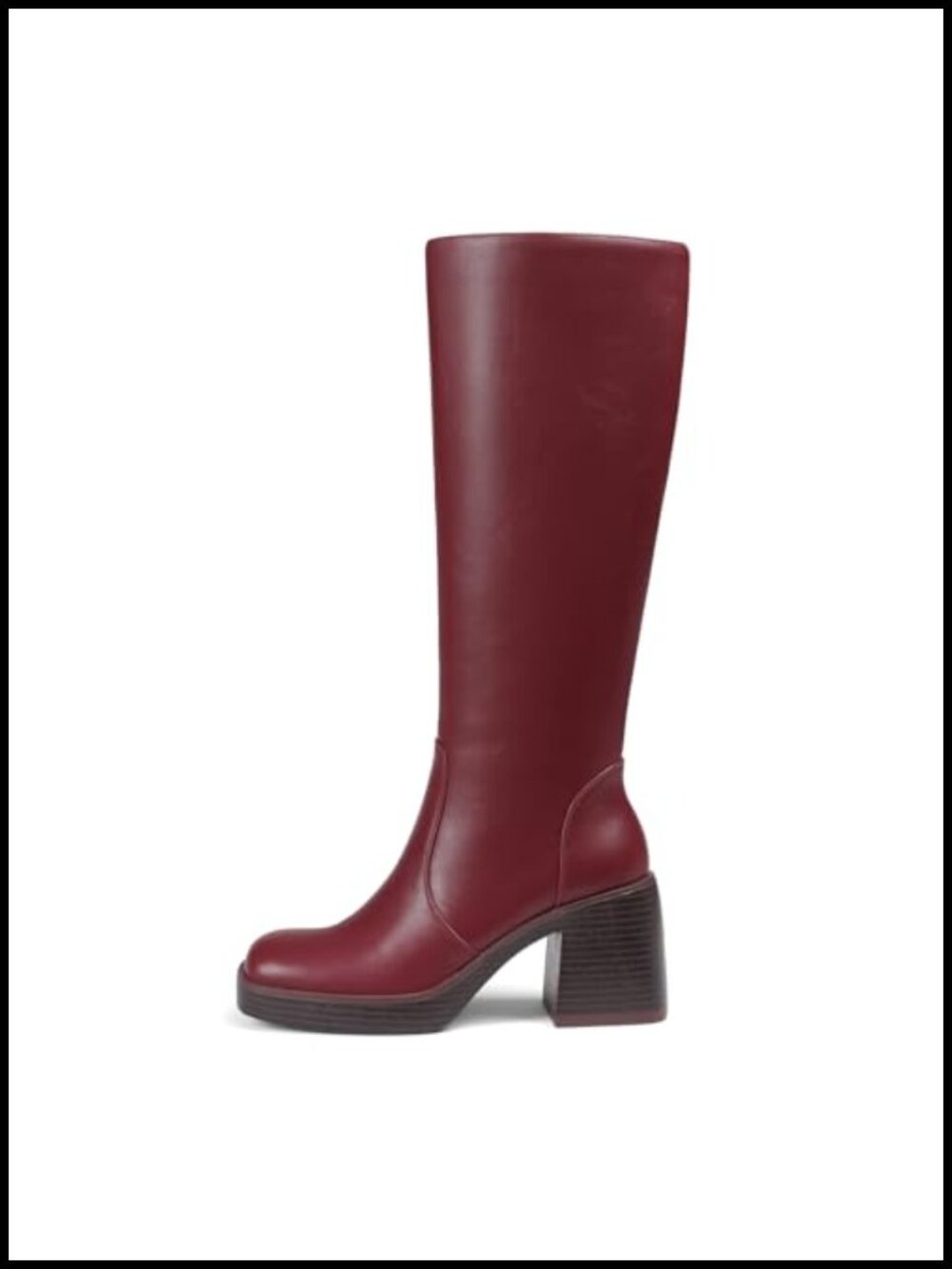 Lyrisiphy Square Toe Knee High Platform Boots Faux Leather